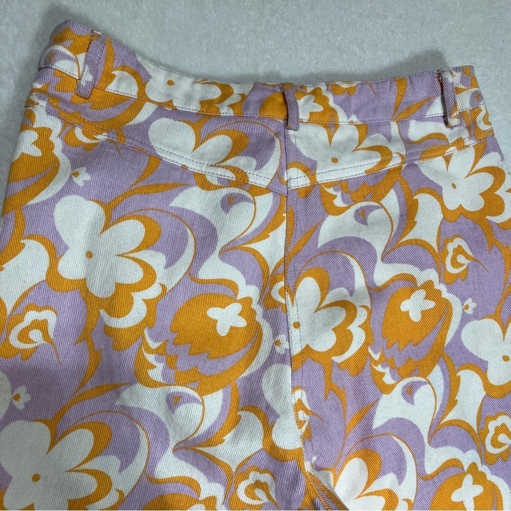 PRINCESS POLLY Jasmina Denim Wide Flare Floral Orange Lavender Size 4 - Picture 4 of 12